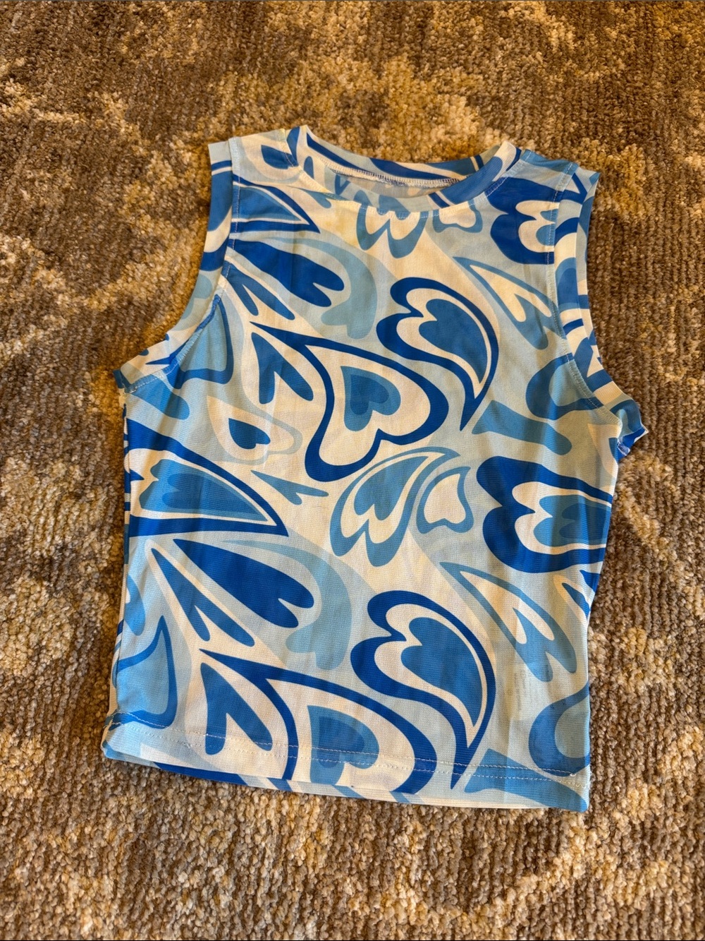 Blue Abstract Print Sleeveless Women's Top